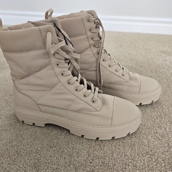 ZARA Beige Quilted Lace-Up Winter Boots - Picture 2 of 2